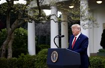 Image: President Donald Trump speaks at a coronavirus task force briefing i
