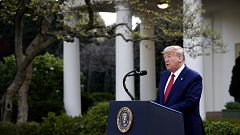 Image: President Donald Trump speaks at a coronavirus task force briefing i