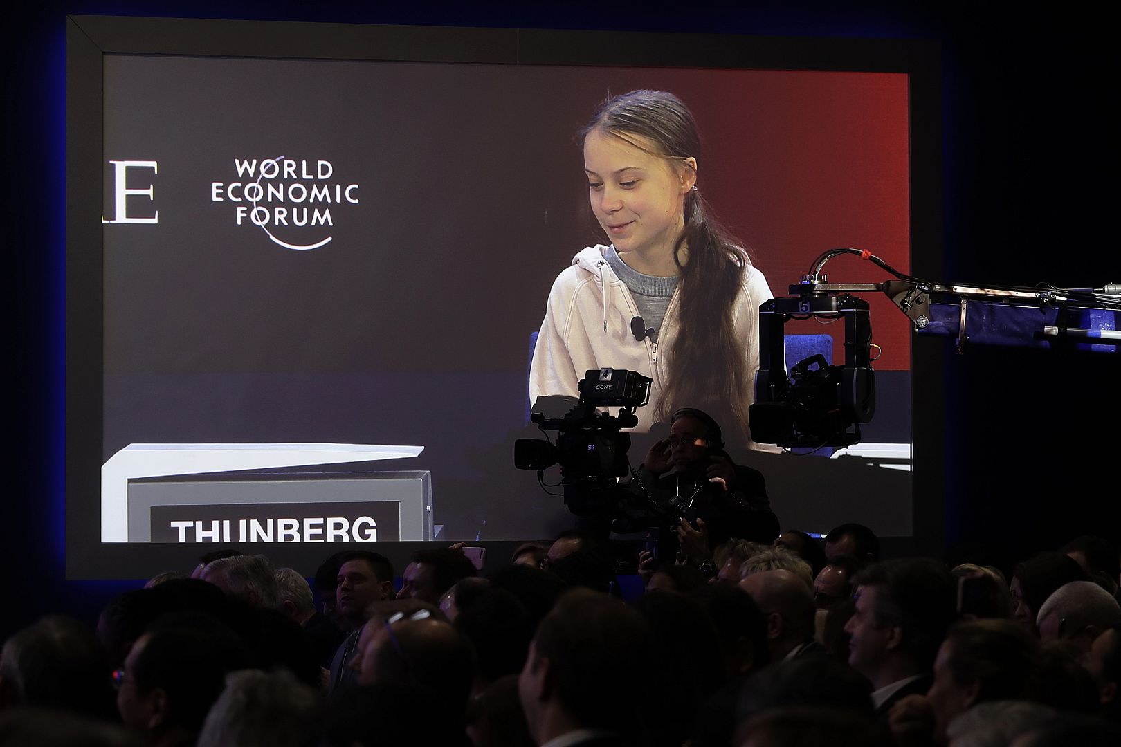 Swedish environmental activist Greta Thunberg addresses the World Economic Forum in Davos, Switzerland. 21 January 2020.