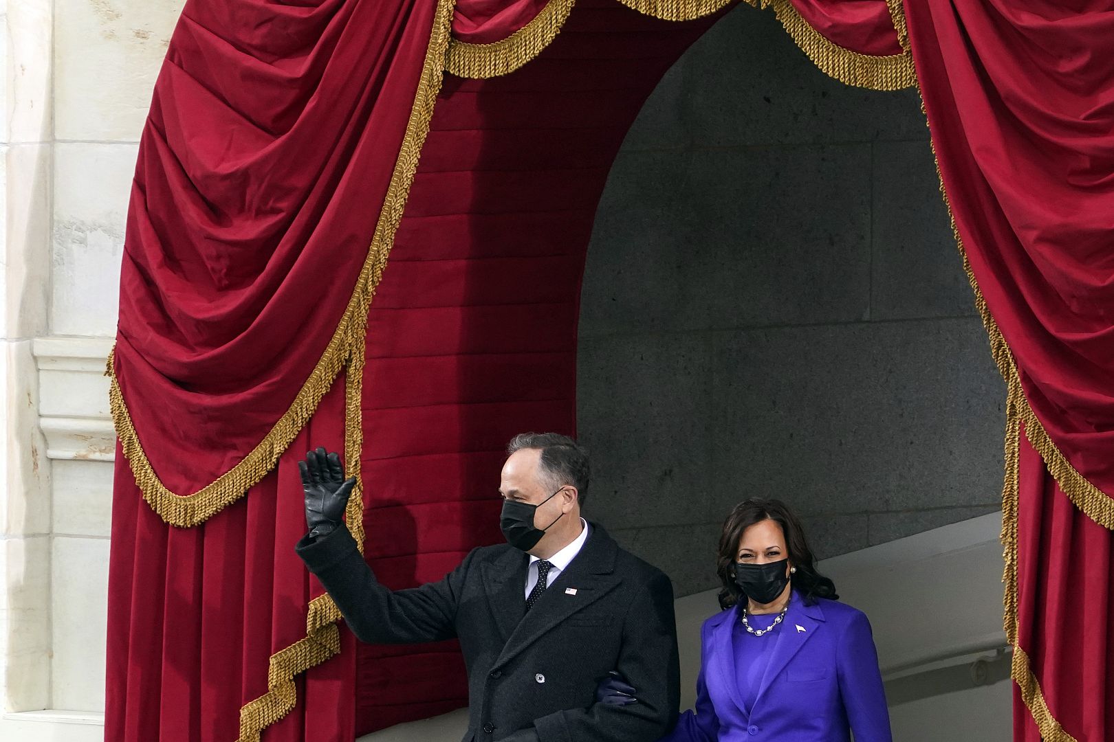 Vice President-elect Kamala Harris and her husband Doug Emhoff arrive for the inauguration of President-elect Joe Biden during the 59th Presidential Inauguration 