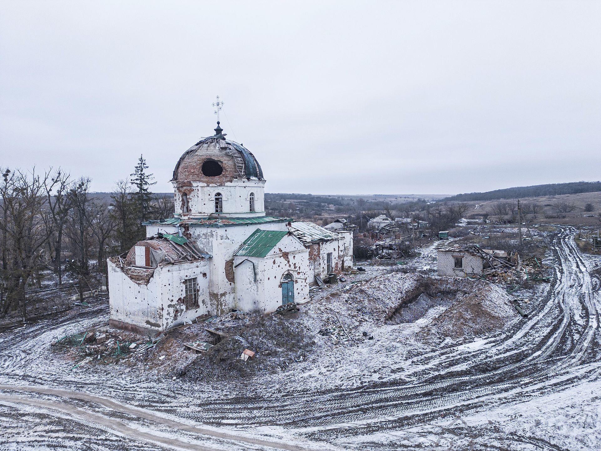 Orthodox Church used by Russian forces as a military hospital stands in the village of Mala-Komyshevaha, Kharkiv region, Ukraine. January 14, 2023