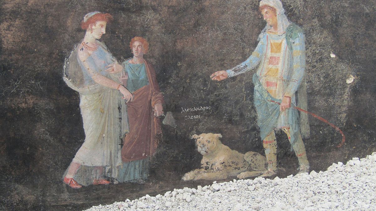 Banquet hall with frescoes on the Trojan War discovered in Pompeii