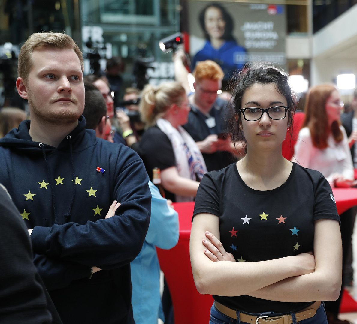 German SPD supporters react on first exit polls