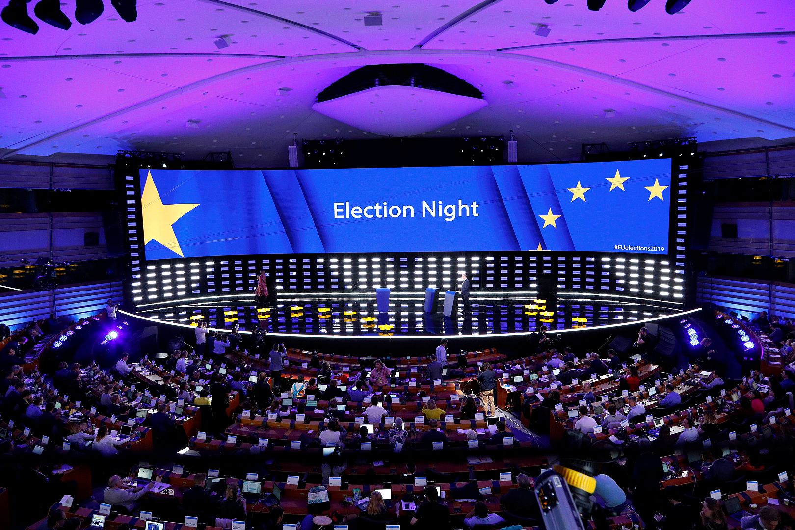 A general view of the Plenary Hall during the election night, Brussels.