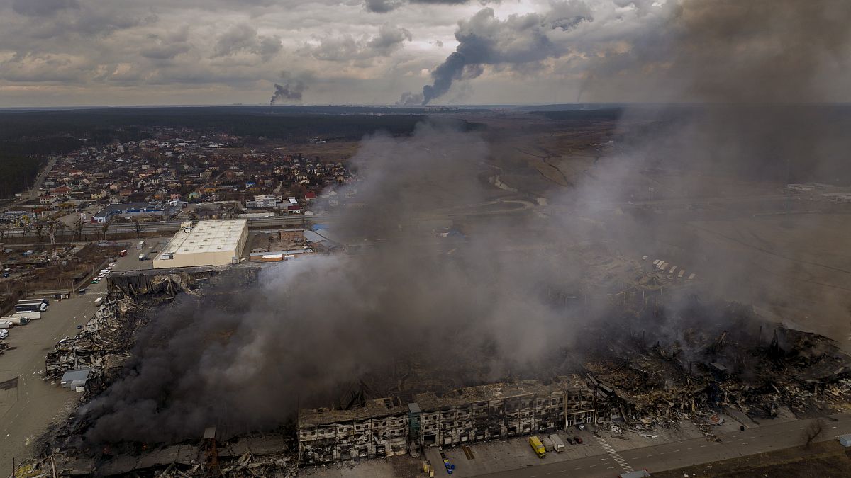 Cidade de Irpin, Ucrânia, após os bombardeamentos das forças militares russas, este domingo 6 de março, 2022