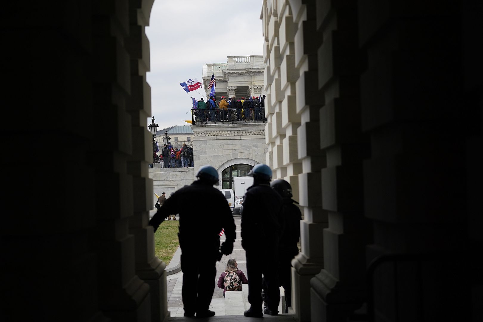 Trump supporters gather outside the Capitol in Washington, USA, as Congress prepares to affirm President-elect Joe Biden's victory. January 6, 2021