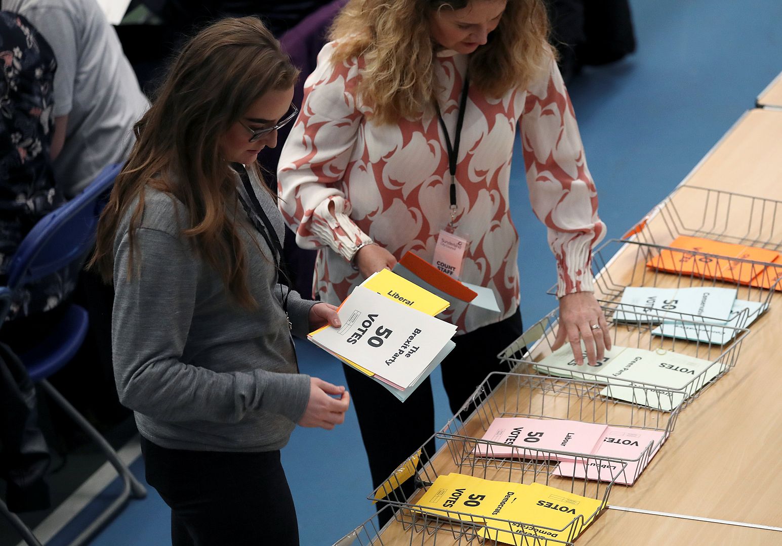 Ballots are tallied at a counting centre in Sunderland