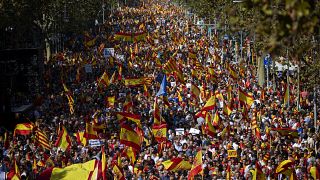 Marcha por la unidad de España en Barcelona, convocada por Sociedad Civil Catalana (octubre 2019).
