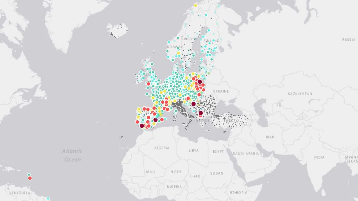 European Air Quality Index, screenshot della mappa