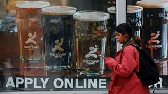 A sign advertising available jobs at the Clocktower Brew Pub in Ottawa