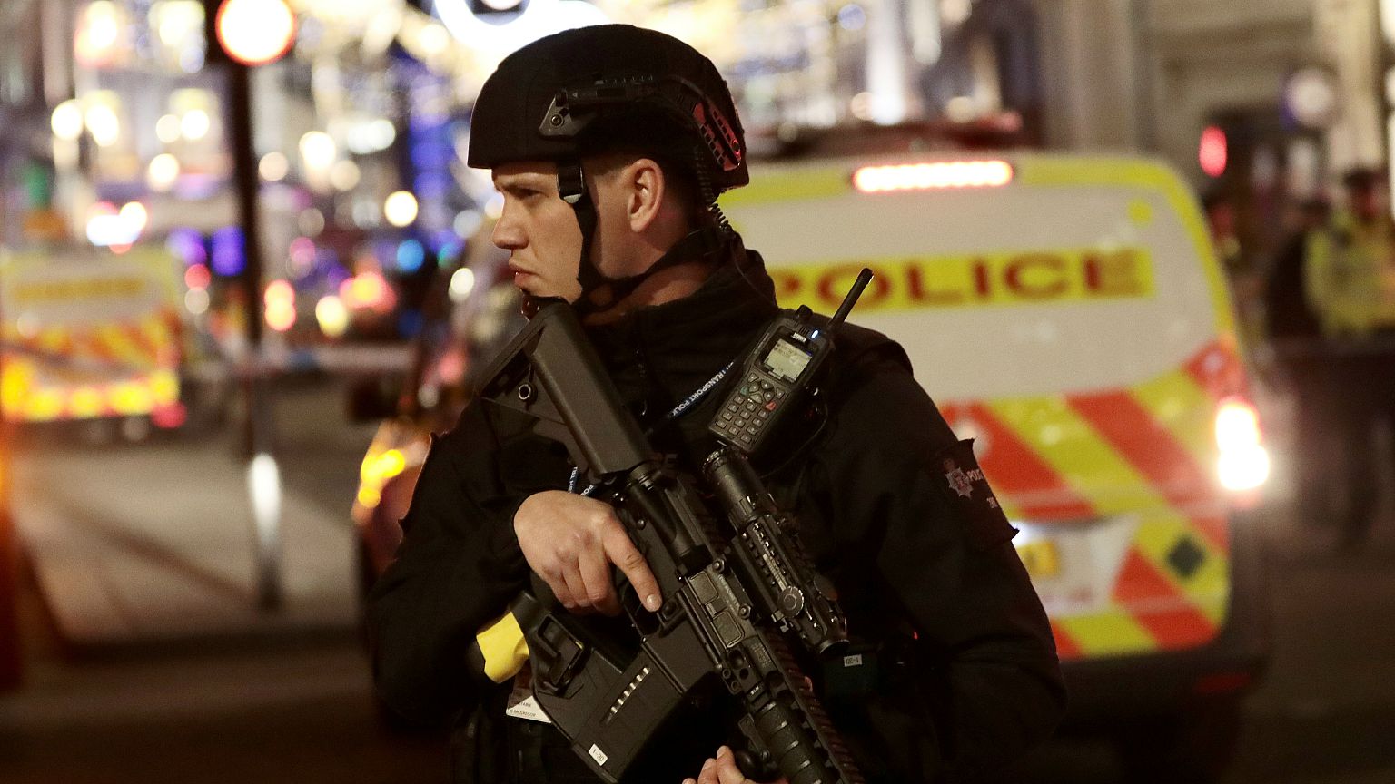 An armed police stands on Oxford Street, London, Britain November 24, 2017.