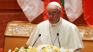Pope Francis delivering his speech in Myanmar