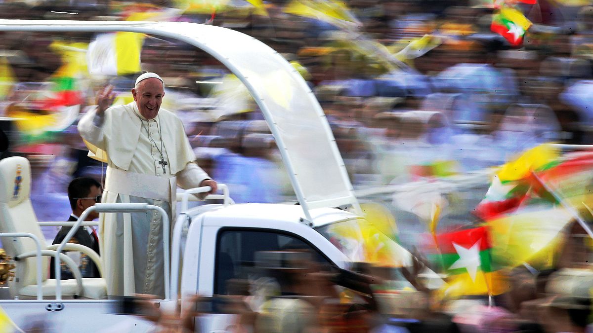 Pope Francis at a public mass in Yangon