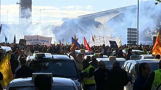 Madrid : manifestation géante des chauffeurs de taxis