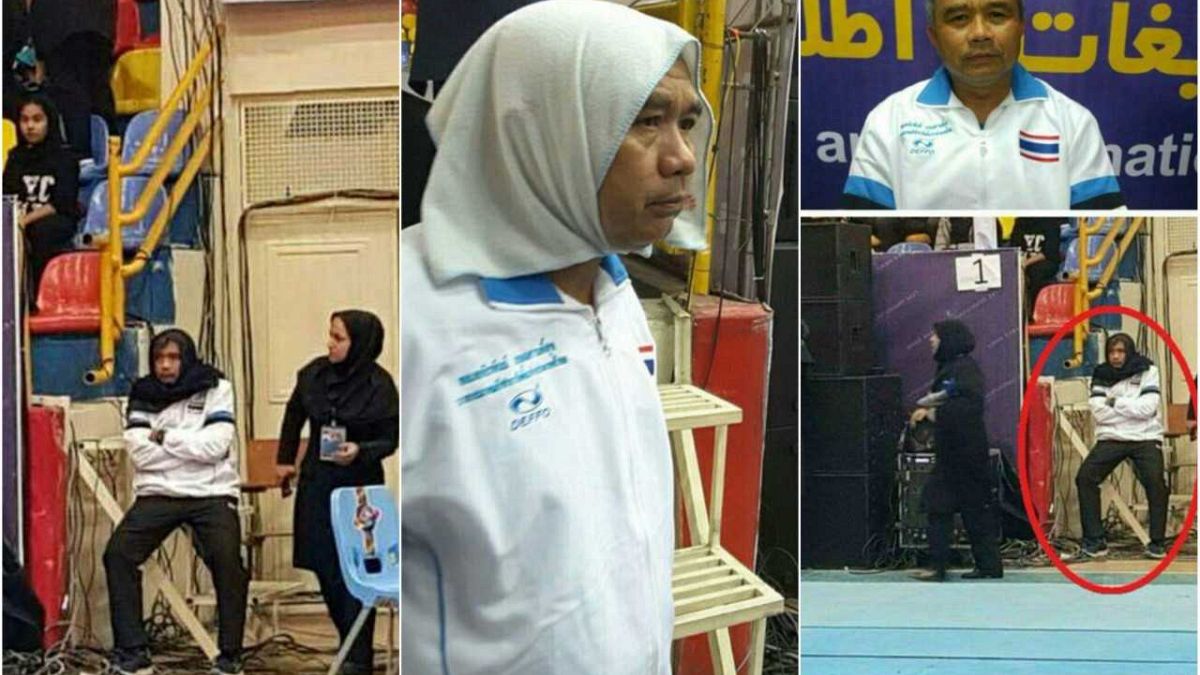 Mann mit "Kopftuch": Thailands Mannschaftstrainer tarnt sich in iranischem Stadion