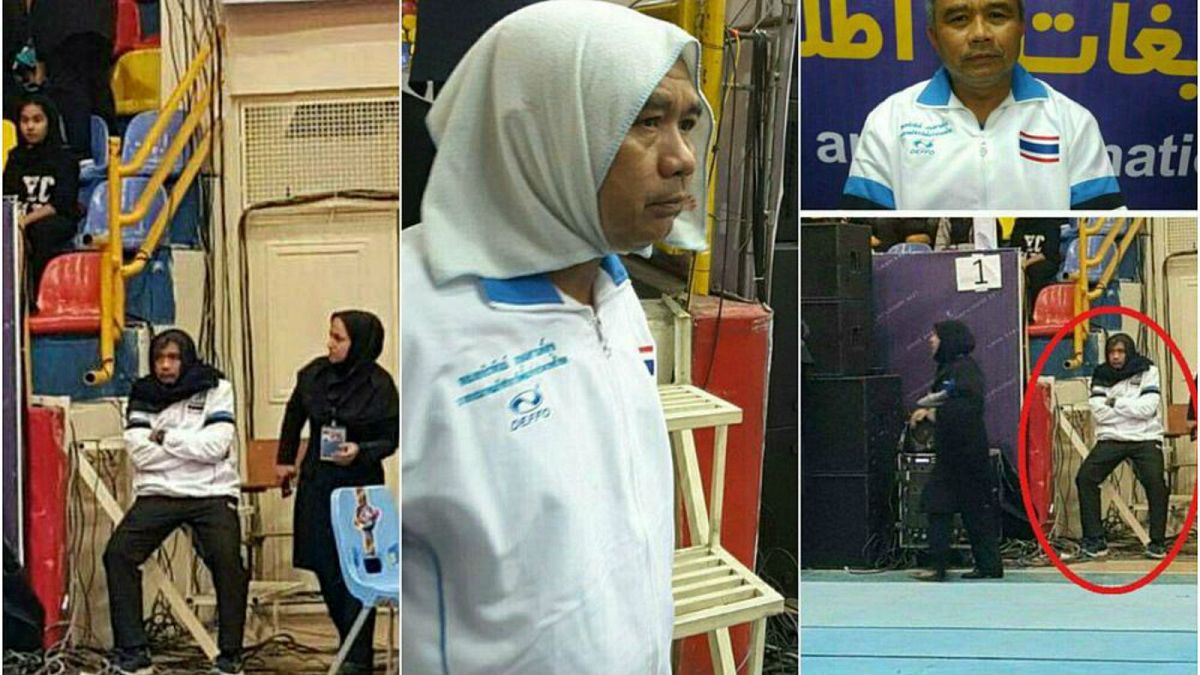 Male kabaddi coach wears headscarf to sneak into women's match in Iran