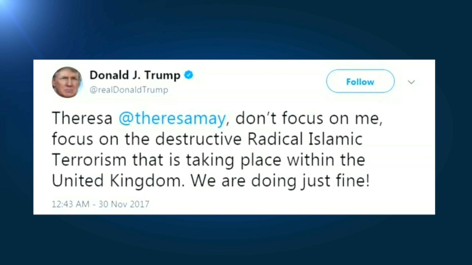 Vidéos racistes : Trump s'en prend à Theresa May