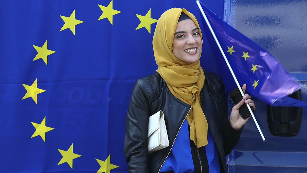 A muslim woman during a pro-EU demonstration in Rome, March 2017 