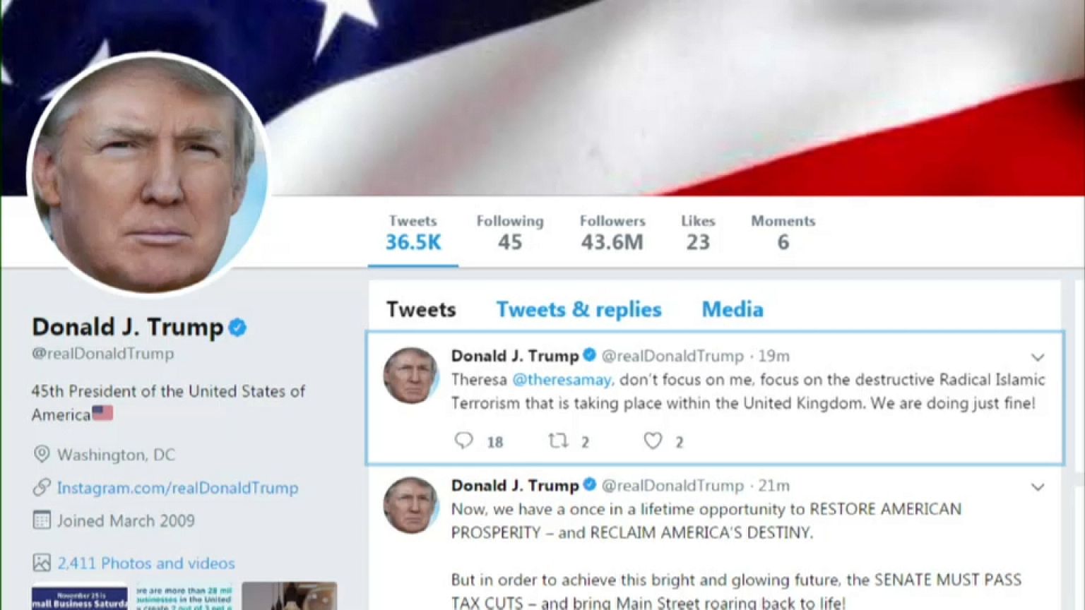 Trump responde a las críticas de Theresa May