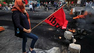 Διαδηλωτής σε οδόφραγμα στην Ονδούρα  