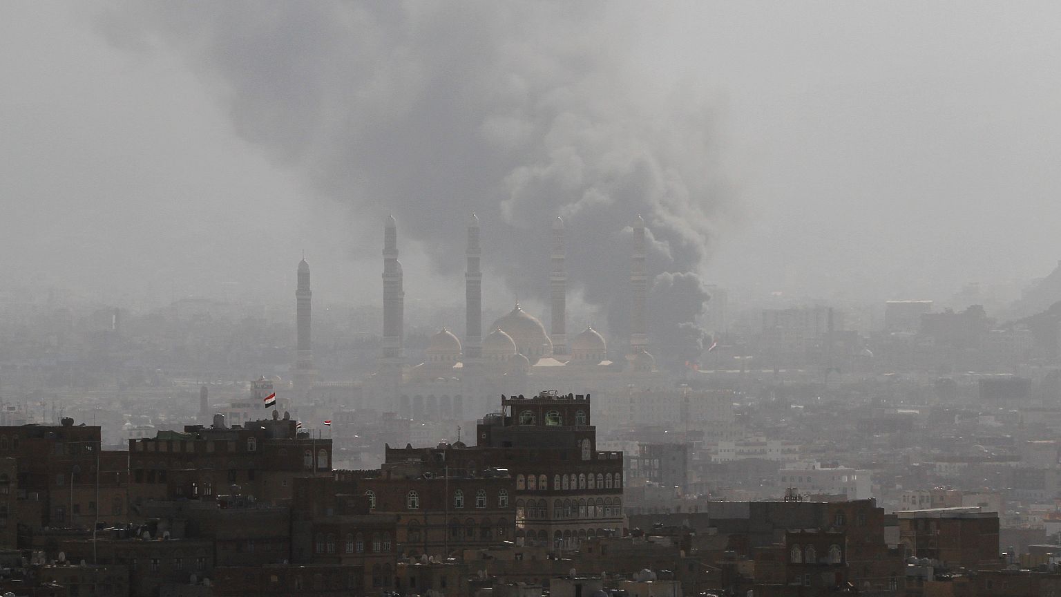 Smoke billowing over Sanaa/Yemen after attacks