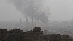Smoke billowing over Sanaa/Yemen after attacks