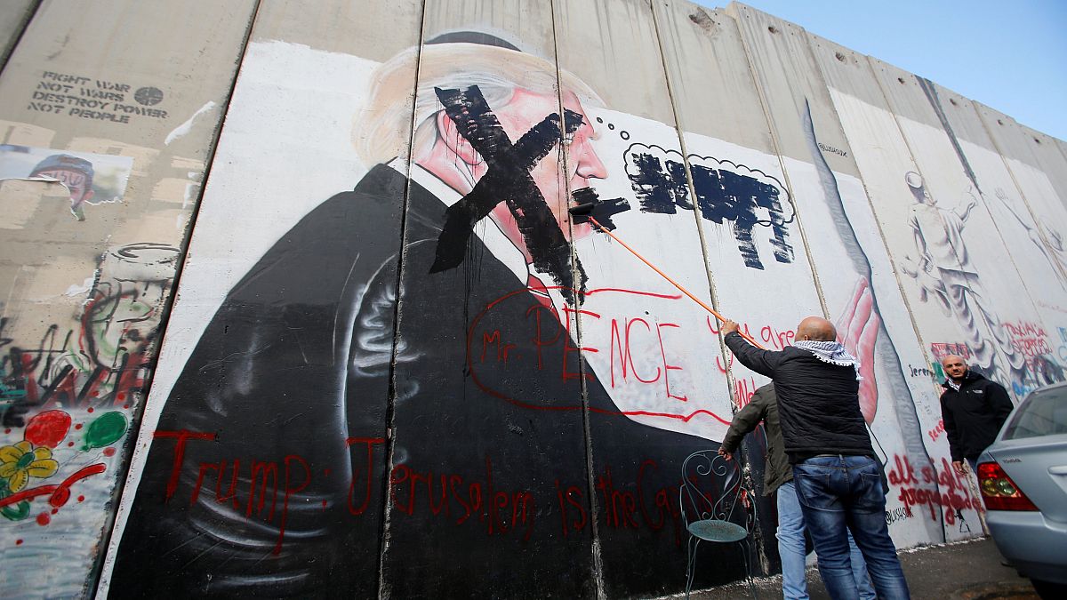 Mural depicting US President Trump in the West Bank city of Bethlehem