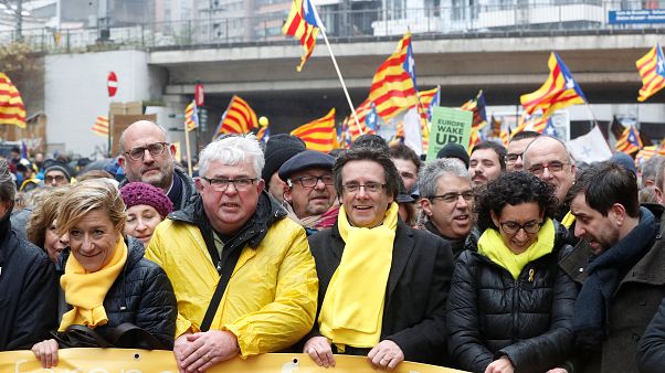 Auch Carles Puigdemont nahm an der Demo in Brüssel teil Auch Carles Puigdemont nahm an der Demo in Brüssel teil