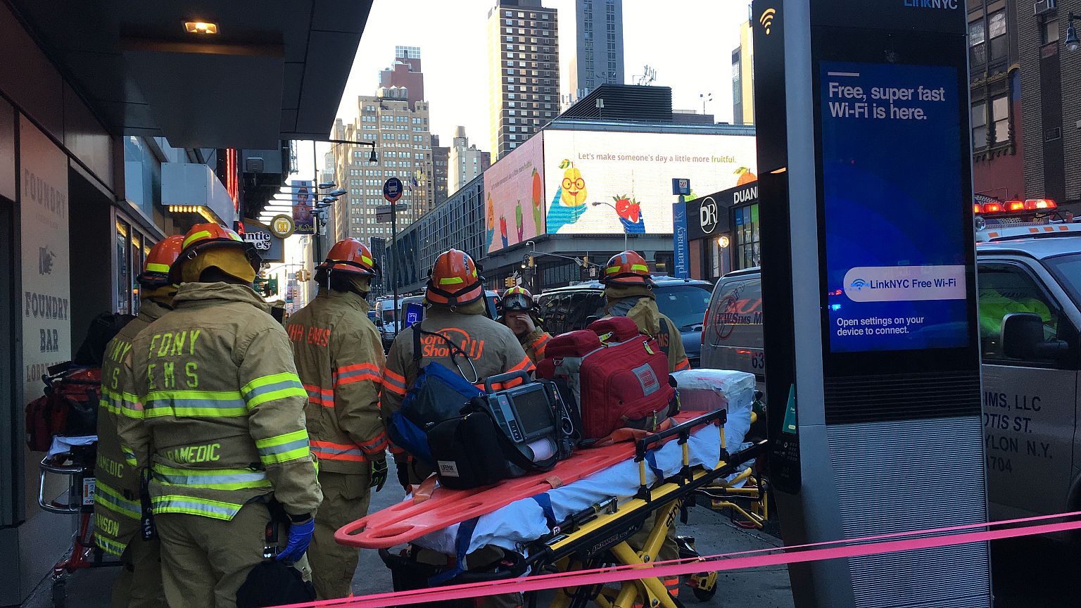 Emergency services near the scene of the explosion