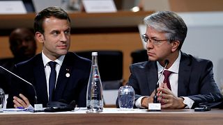 Emmanuel Macron francia elnök és a BNP Paribas bank vezérigazgatója