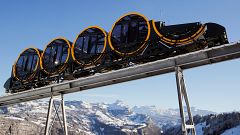 The barrel-shaped carriages of a new funicular line