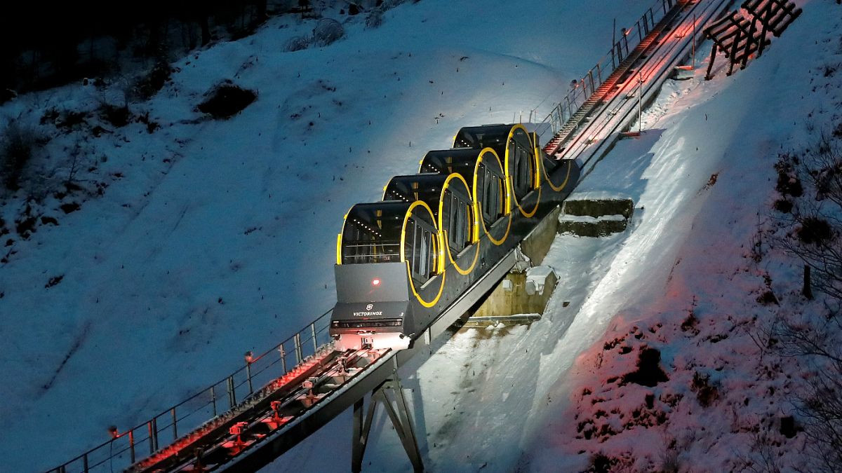 The barrel-shaped carriages of a new funicular line