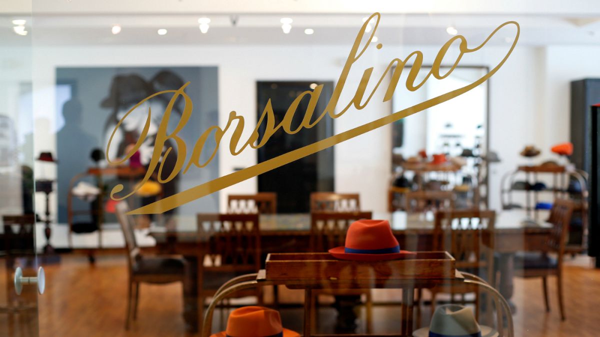 Borsalino hats are seen in the showroom of the factory in Alessandria