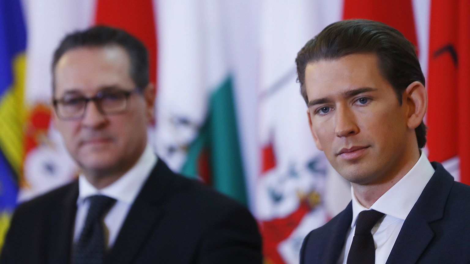 Austrian Vice Chancelllor Heinz-Christian Strache (L) and Chancellor Sebast