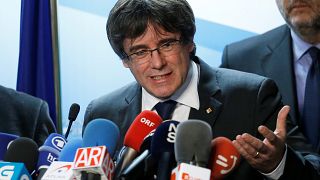Carles Puigdemont, the dismissed President of Catalonia, attends a press co