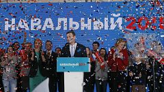 Alexei Navalny attends a meeting to uphold his bid for presidential candida