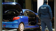 Damaged car inside the SPD Berlin HQ