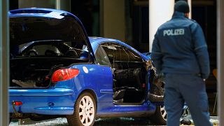 Damaged car inside the SPD Berlin HQ