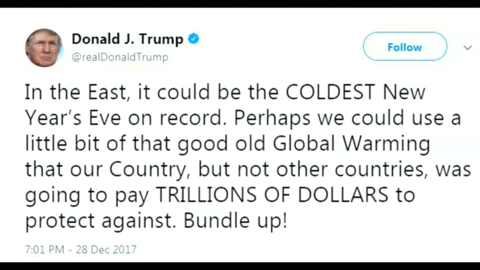 Trump ironiza sobre el calentamiento global, que "serviría para combatir la ola de frío"