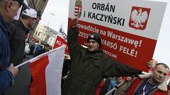 A Polish supporter of Hungary's Prime Minister Viktor Orban, Budapest, 2012
