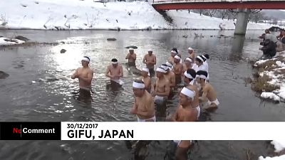 Men and women took part in the Shinto purification ritual