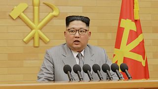 North Korea's leader Kim Jong Un speaking during a New Year's Day speech