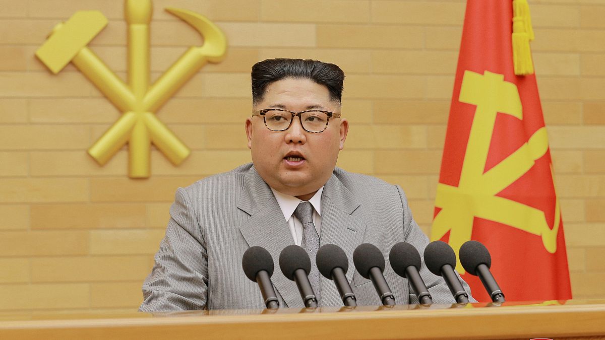 Kim Jong Un speaking during a New Year's Day speech