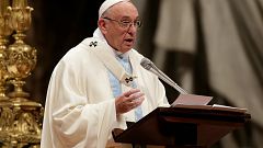 Pope Francis speaks as he leads a mass to mark the World Day of Peace