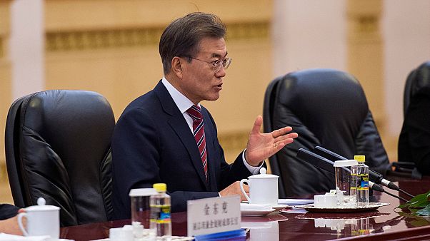 South Korea's President Moon Jae-In talks with China's Premier South Korea's President Moon Jae-In talks with China's Premier
