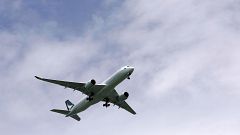 A plane flies