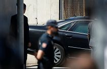 The car carrying Spain's PM Rajoy leaves the courthouse garage