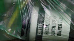 A disposable coffee cup is seen in a refuse bag in London, UK