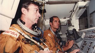 Astronauts John Young (L) and Robert Crippen (R), Oct. 10, 1980