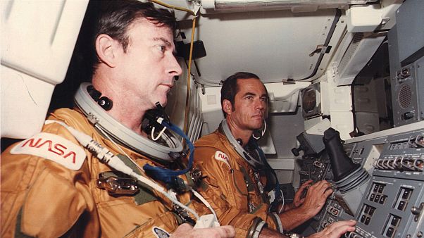 Astronauts John Young (L) and Robert Crippen (R), Oct. 10, 1980 Astronauts John Young (L) and Robert Crippen (R), Oct. 10, 1980
